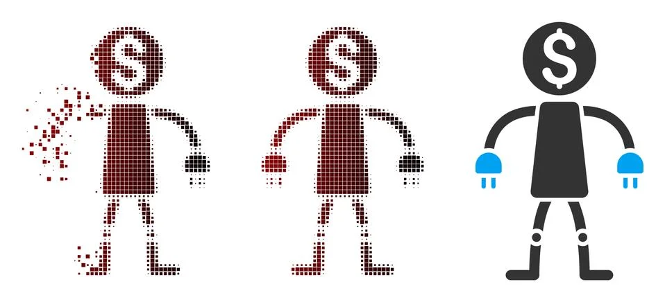 Dissolving Pixel Halftone Bank Robot Icon Stockillustratie