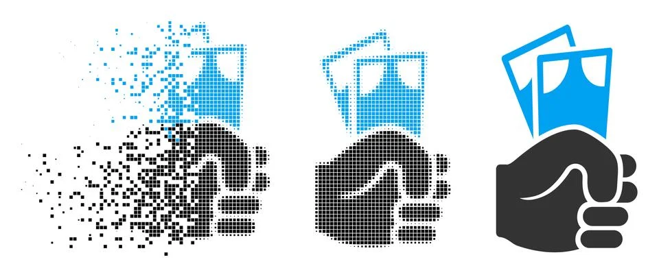 Dissolving Pixel Halftone Banknotes Salary Hand Icon Illustrazione stock