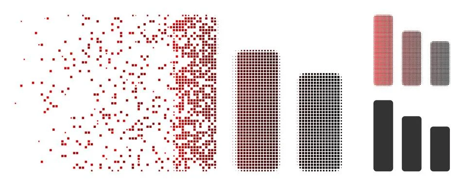 Dissolving Pixel Halftone Bar Chart Decrease Icon Illustrazione stock