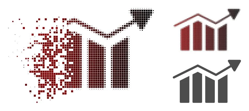 Dissolving Pixel Halftone Bar Chart Trend Icon Stock Illustration