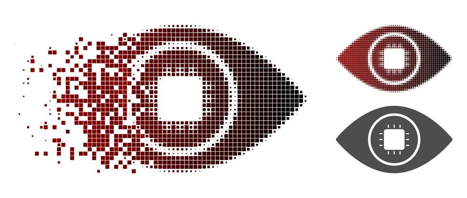 Dissolving Pixel Halftone Bionic Eye Lens Icon Stock Illustration