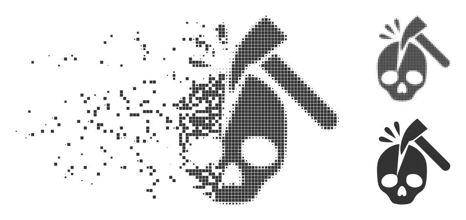 Dissolving Pixel Halftone Break Skull Icon 스톡 일러스트