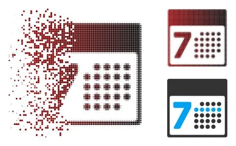 Dissolving Pixel Halftone Calendar Week Icon Stock Illustration