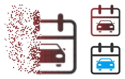 Dissolving Pixel Halftone Car Day Icon Stock Illustration