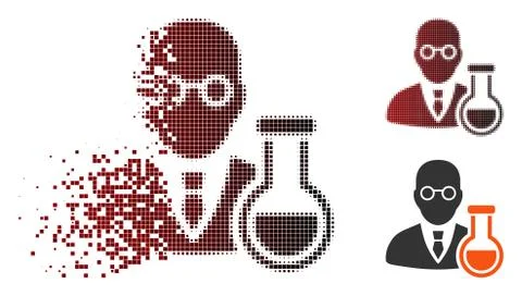 Dissolving Pixel Halftone Chemist Icon Stock Illustration