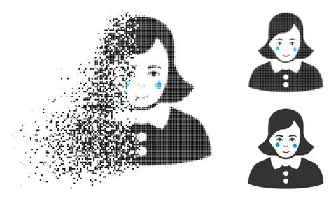 Dissolving Pixel Halftone Crying Woman Icon with Face Illustrazione stock