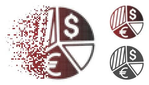 Dissolving Pixel Halftone Currency Pie Chart Icon Stock Illustration