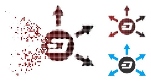 Dissolving Pixel Halftone Dash Coin Payout Arrows Icon Stock Illustration