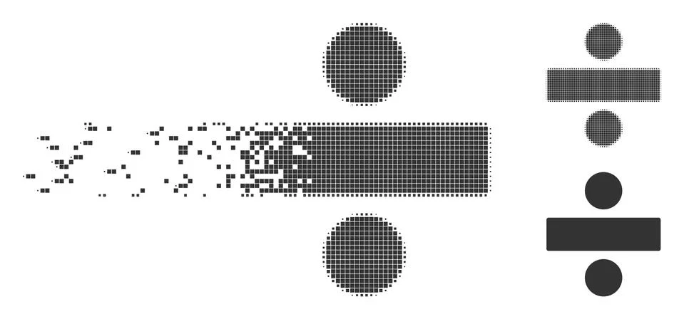 Dissolving Pixel Halftone Divide Math Operation Icon Stock Illustration