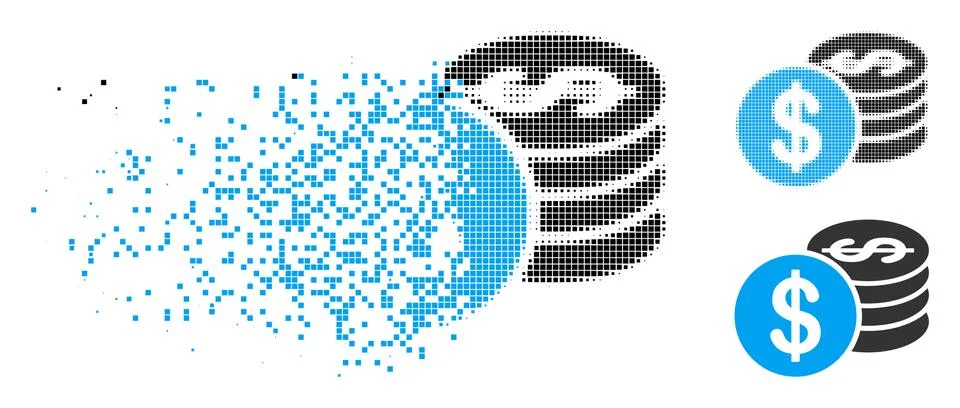 Dissolving Pixel Halftone Dollar Coins Icon イラスト素材
