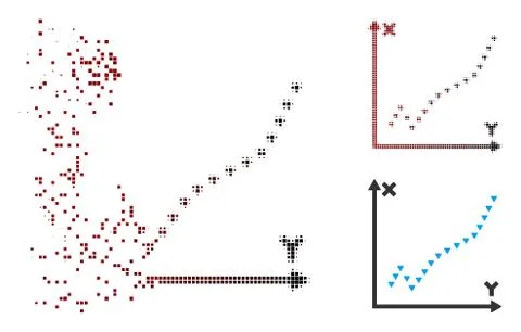 Dissolving Pixel Halftone Dotted Function Plot Icon Ilustración de archivo