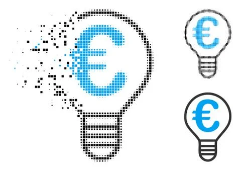 Dissolving Pixel Halftone Euro Bulb Icon 库存插图