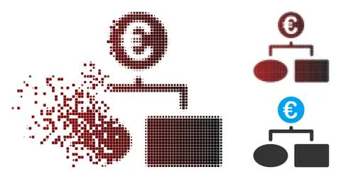 Dissolving Pixel Halftone Euro Flow Chart Icon Stock Illustration