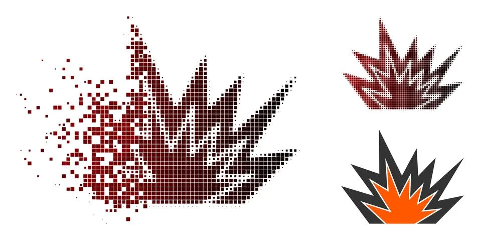 Dissolving Pixel Halftone Explosion Boom Icon Stock Illustration