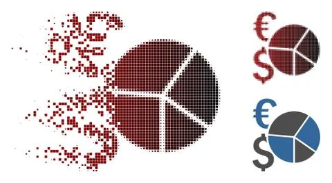 Dissolving Pixel Halftone Financial Pie Chart Icon Stock Illustration