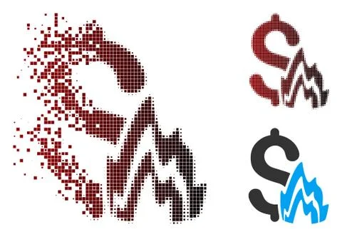 Dissolving Pixel Halftone Fire Disaster Icon Stock Illustration