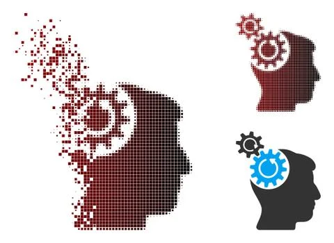 Dissolving Pixel Halftone Head Cogs Rotation Icon Illustrazione stock