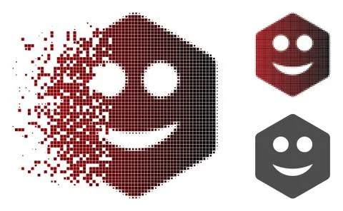Dissolving Pixel Halftone Hexagon Smile Smiley Icon Stock Illustration