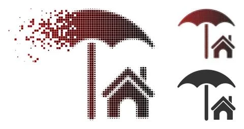 Dissolving Pixel Halftone House Under Umbrella Icon Stock Illustration