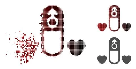 Dissolving Pixel Halftone Love Medication Pill Icon Illustrazione stock