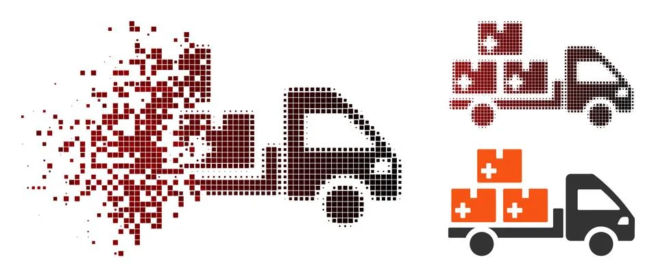 Dissolving Pixel Halftone Medication Delivery Icon Illustrazione stock