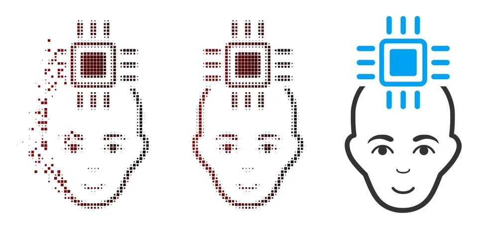 Dissolving Pixel Halftone Neural Computer Interface Icon Stock Illustration