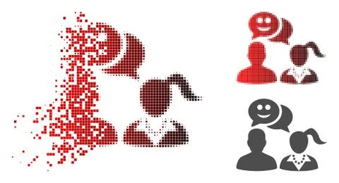 Dissolving Pixel Halftone People Happy Chat Icon Ilustração Stock