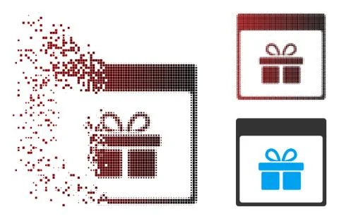 Dissolving Pixel Halftone Present Box Calendar Page Icon Stock Illustration