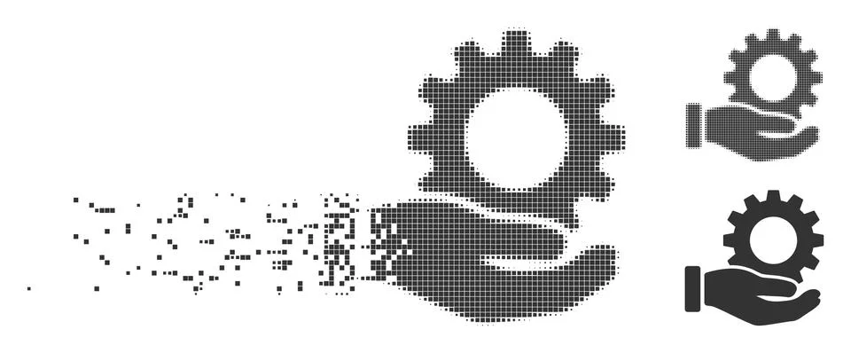 Dissolving Pixel Halftone Service Gear Icon Illustrazione stock