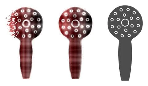 Dissolving Pixel Halftone Shower Head Icon Stock Illustration