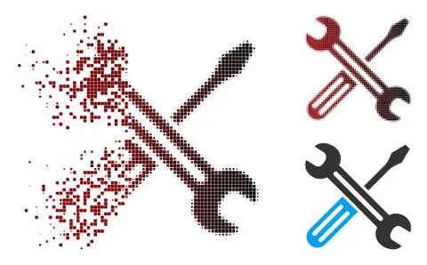 Dissolving Pixel Halftone Spanner And Screwdriver Icon Stock Illustration