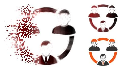 Dissolving Pixel Halftone Staff Collaboration Network Icon with Face Stock Illustration