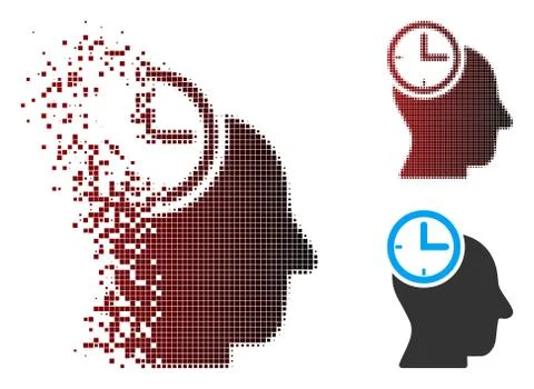 Dissolving Pixel Halftone Time Thinking Head Icon Stock-Illustration