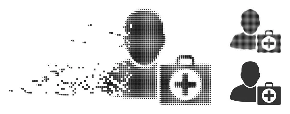 Dissolving Pixel Halftone User First Aid Icon Stock Illustration