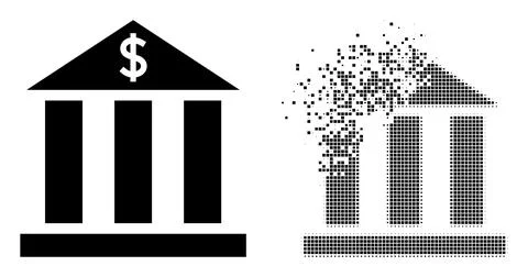 Dissolving Pixelated and Original Dollar Bank Icon Ilustración de archivo