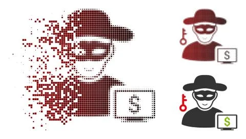 Dissolving Pixelated Halftone Computer Thief Icon Stock Illustration