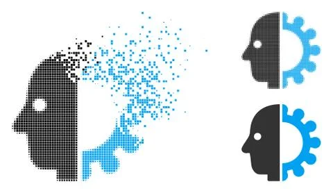 Dissolving Pixelated Halftone Cyborg Head Icon Illustrazione stock