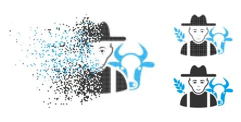 Dissolving Pixelated Halftone Farmer Icon with Face Ilustración de archivo