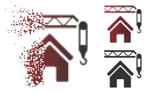 Dissolving Pixelated Halftone Home Construction Icon Ilustración de archivo