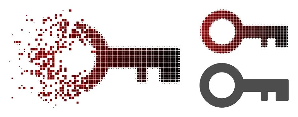 Dissolving Pixelated Halftone Key Icon Illustrazione stock