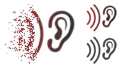 Dissolving Pixelated Halftone Listen Icon Stock Illustration