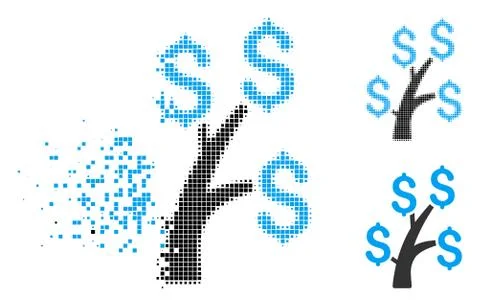 Dissolving Pixelated Halftone Money Tree Icon Stock Illustration
