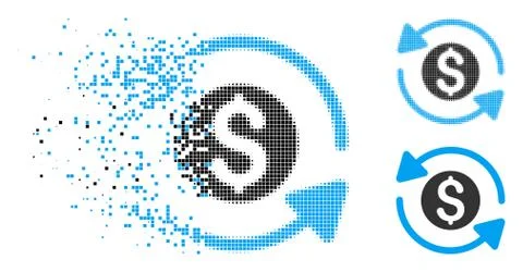 Dissolving Pixelated Halftone Money Turnover Icon Stock Illustration