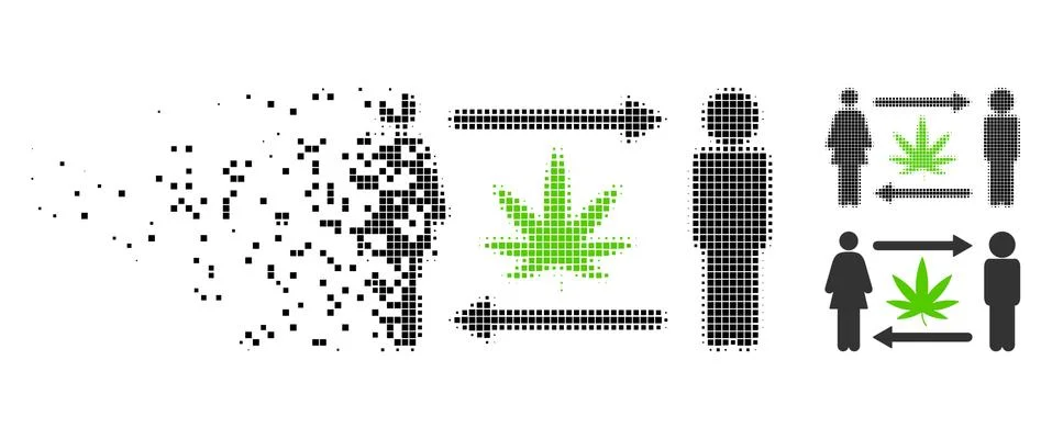 Dissolving Pixelated Halftone People Exchange Cannabis Icon Illustrazione stock