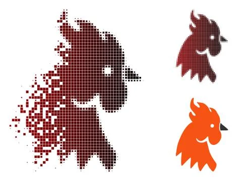 Dissolving Pixelated Halftone Red Rooster Icon Ilustración de archivo