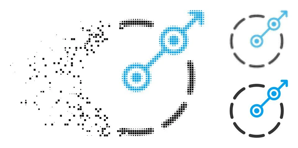 Dissolving Pixelated Halftone Round Area Exit Icon Stock Illustration