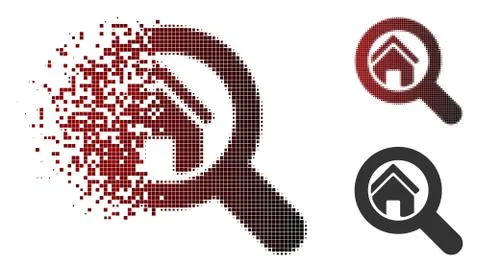 Dissolving Pixelated Halftone Search House Icon Ilustración de archivo