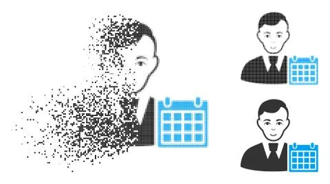 Dissolving Pixelated Halftone User Calendar Icon with Face Stock Illustration