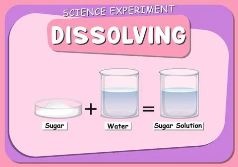 Dissolving science experiment with sugar dissolve in water Illustrazione stock