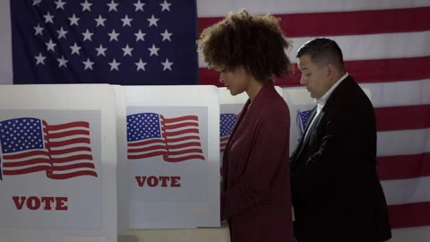 Dissolving sequence of voters arriving and leaving polling station HD Stock Footage 137755782